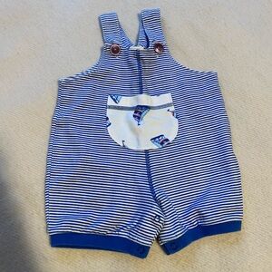 Nautical Baby Romper 12M Blue Stripe Sailboat Shortall New